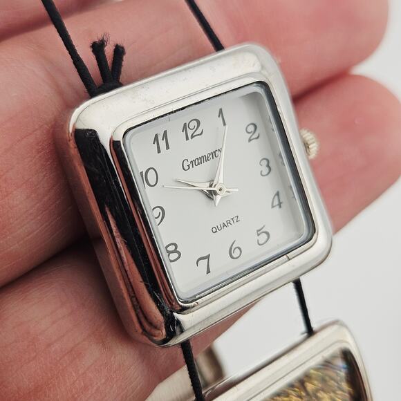 Gramercy Women's Bold Link Stretch Bracelet Watch Iridescent MOP Inlay Artsy - Picture 3 of 7